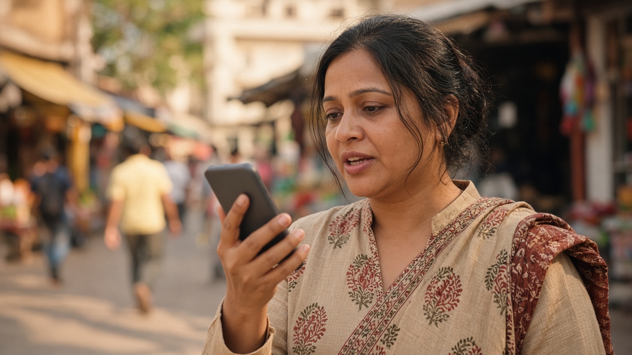 Person in India recording a voice message on a smartphone
