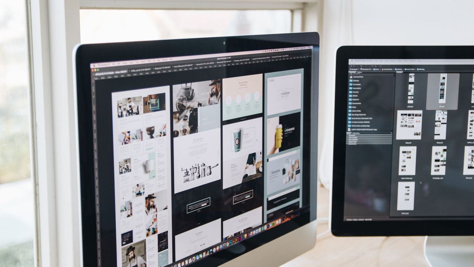 Designer comparing a website with the design on screen
