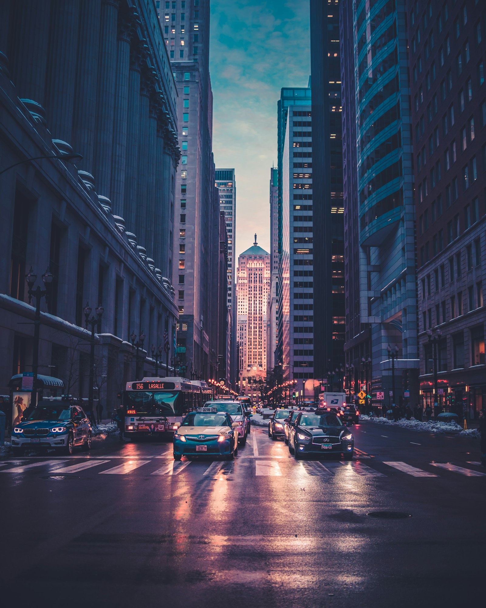 City street in mixed light for real-world capture conditions