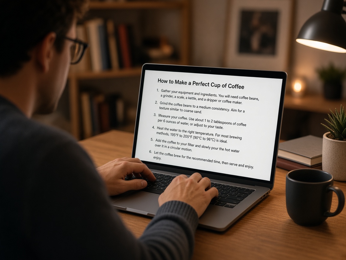Person typing step-by-step recording instructions on a laptop